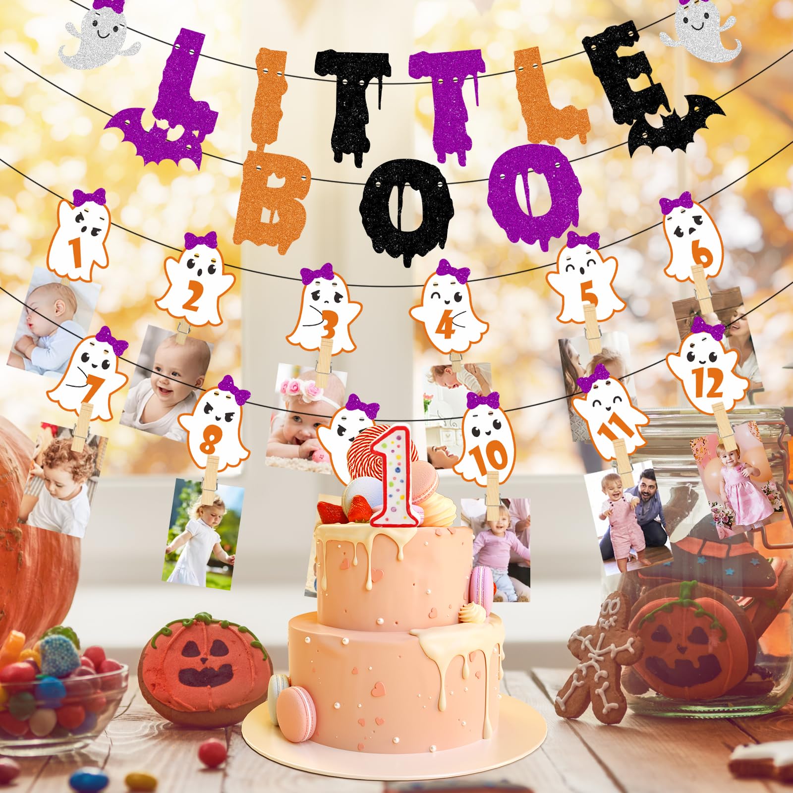 Amazon.co.jp: ハロウィン ゴースト 1歳の誕生日 フォトバナー ベビー